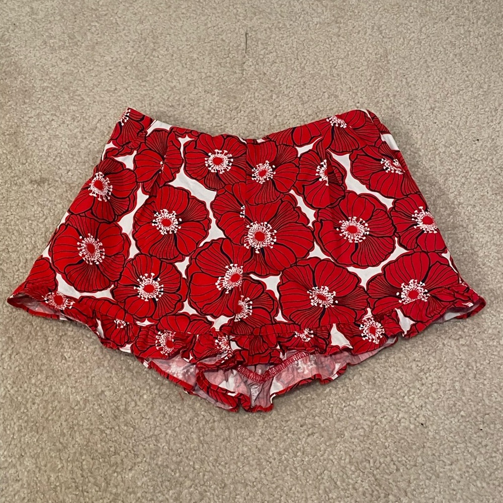 Janie and Jack Red Floral Girl Shorts with Adjustable waist and Zipper